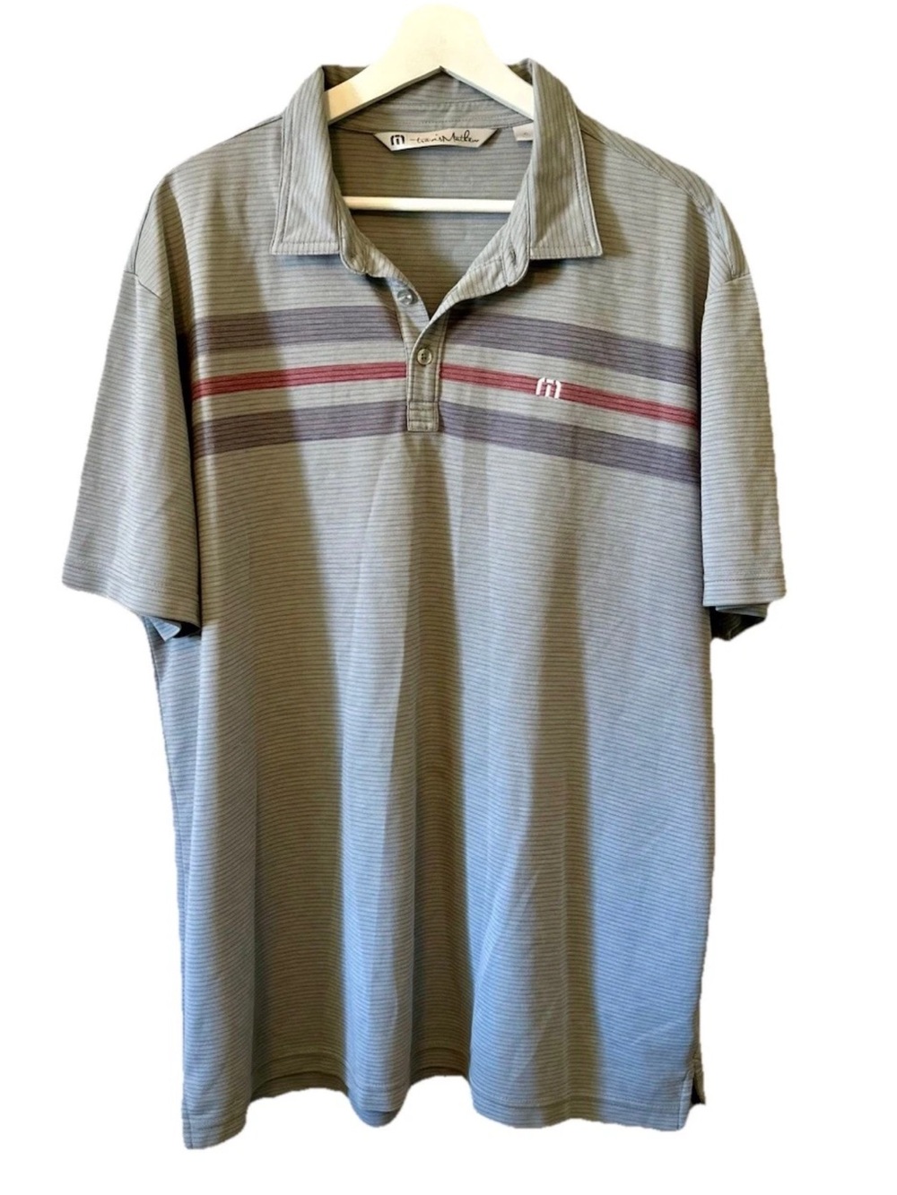 Travis Matthew Grey Striped Polo Shirt - Men Size XL Golf